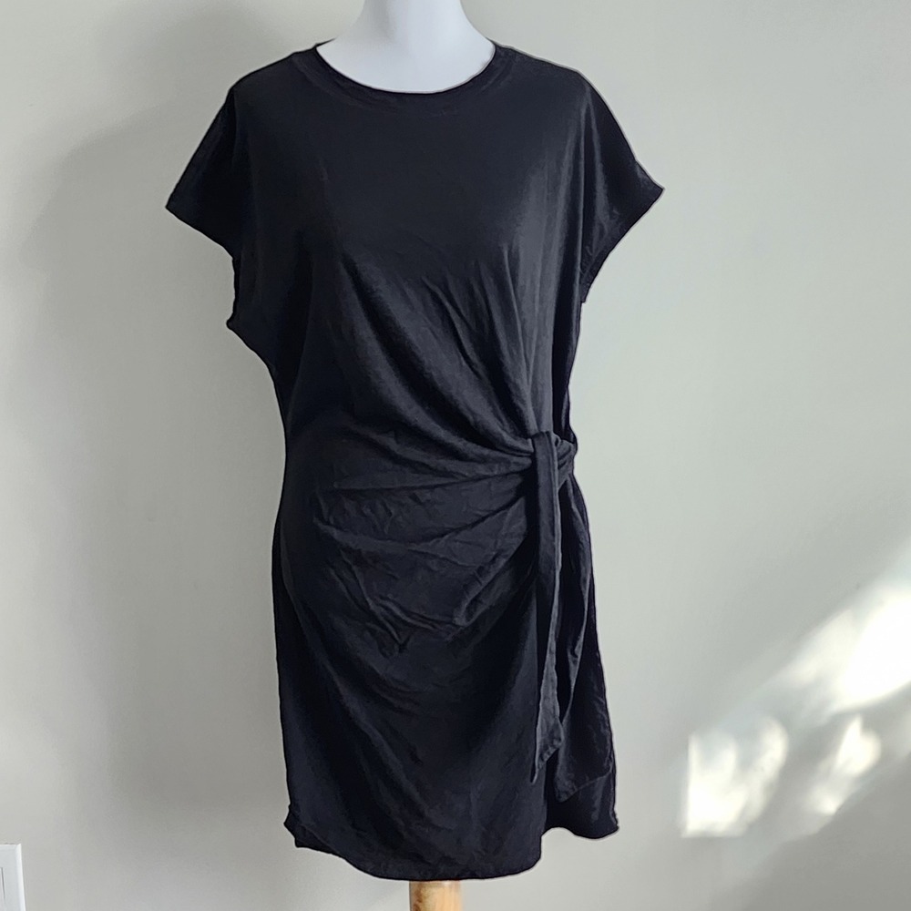 Gap Tie Waist T-Shirt Dress Womens Large Black Travel Vacation Ruched Resort